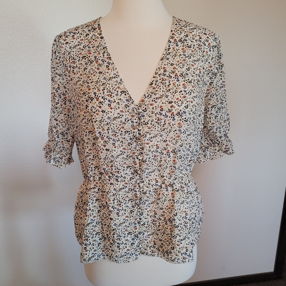 Madewell floral silk peplum top